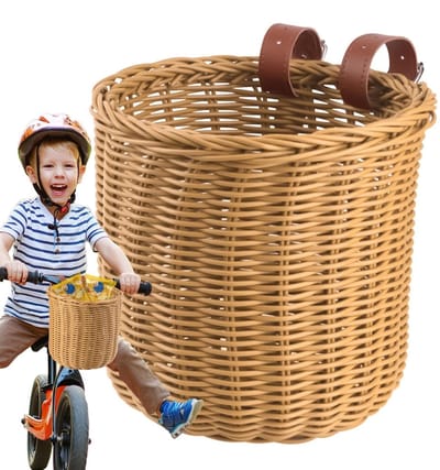 Dailygoods- Fietsmand handgevlochten - Opbergcapaciteit - PU riemen - Geschikt voor kinderen - Reis/strand plezier - Afmetingen 18,5x18,5 cm - Opbergmand