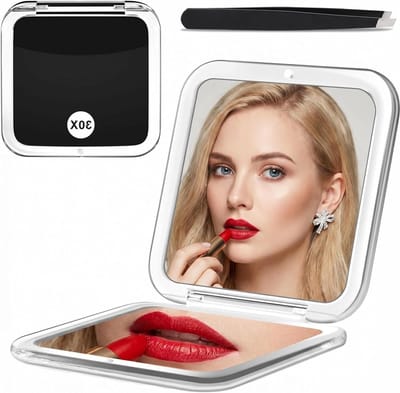 Opvouwbare Cosmetische Spiegel met 30X Vergroting, Draagbare Reisspiegel, Mini Handspiegel voor Handtassen, Dubbelzijdige Spiegel van 8.5 cm voor Perfecte Make-up en Verzorging