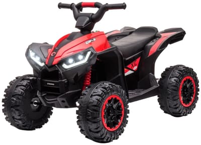 Elektrische Kinderquad - Voertuig met 4 Wielen - 12V - tot 6 km/u - Kinderen 3-5 jaar - Schokdempers - met USB-aansluiting en Claxon - LED-Koplampen & Muziek - Kindervoertuig - Accuvoertuigen - Rood+Zwart