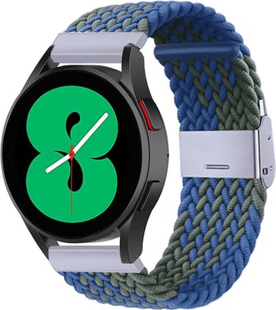 By Qubix - Braided nylon bandje 20mm - Groen / blauw - Geschikt voor Samsung Galaxy Watch 7 (40 & 44mm) - Galaxy Watch FE - Galaxy Watch 6 - Galaxy Watch 6 Pro - Galaxy Watch 5 - 5 Pro - Galaxy Watch 4 - 4 Classic - Active 2 - Watch 3 (41mm)