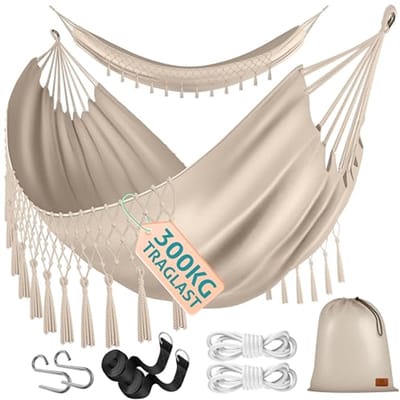 Hangmat voor 1-2 personen tot 300 kg, 320 x 150 cm, ademend en weerbestendig - Perfect voor camping en tuin