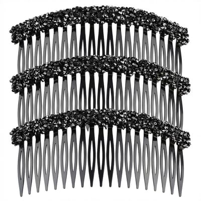 Set van 3 zwarte strass haar kammen – kunststof decoratieve kammen met fijne tanden – elegante haaraccessoires voor dames – ideaal voor opsteekkapsels en feestelijke looks