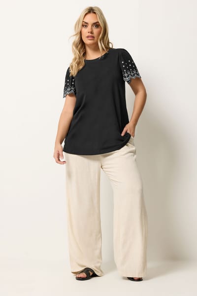Yours Zwart Tshirt Met Geborduurde Mouwen Size 42