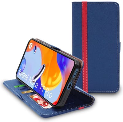 ebestStar - Hoes geschikt voor Xiaomi Redmi Note 11 Pro, 5G, Wallet Etui, Book case hoesje, Donkerblauw, Rood