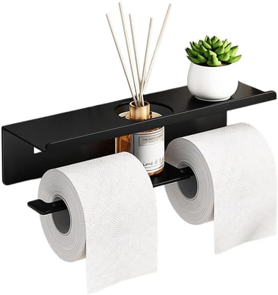 Dailygoods- Toiletpapierhouder zelfklevend - Rolhouder met plank - Wandmontage - Koolstofstaal - Roestvrij - Bredere opening