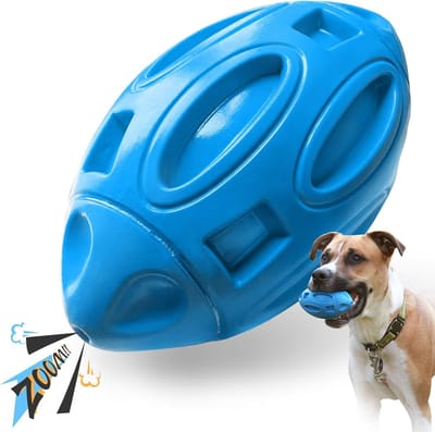 Hondenspeelgoed - Hondenbal - Rugby-stijl - Zal een geluid maken - Piepend speelgoed voor honden die graag kauwen - Rubberen puppy kauwbal - Geschikt voor middelgrote en grote honden （Blauw）