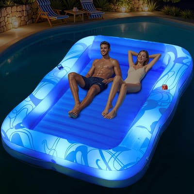 Unyqoos® Luxe Opblaasbaar Zwemmatras met Kleurverlichting en Bekerhouder voor Volwassenen, 200 x 130 cm