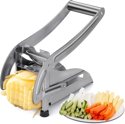 frietsnijder met 2 snijinzetstukken, aardappelpers van roestvrij staal met antislip rubberen voet, aardappelsnijder voor uien, aardappelen, wortelen, fruit, groenten