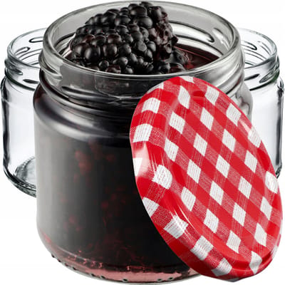 KADAX Kleine inmaakpotten 200 ml jampotten fi66 mm mini-glazen voor honing en specerijen luchtdichte glazen weckpotten ronde glazen (10 stuks rood geruit)
