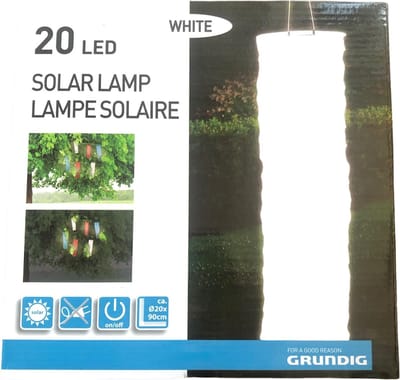 Grundig Solar Lantaarn - Ø20 x 90 CM - Laadt op met Zonne-Energie - Geen Stekker - Blauw/ Rood of Wit
