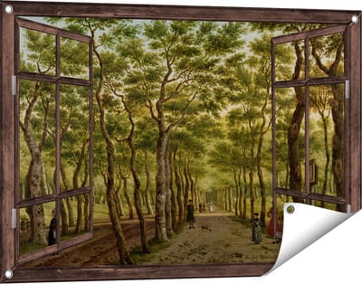 Gards Tuinposter Doorkijk Het Herepad in het Haagse Bos - Paulus Constantijn la Fargue - 90x60 cm - Tuindoek - Tuindecoratie - Wanddecoratie buiten - Tuinschilderij