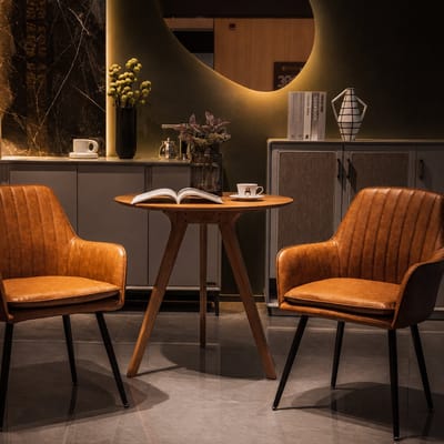 Eetkamerstoelen - Set Van 2 - Eettafelstoel - Eetkamerstoel - Keukenstoel - Metalen Poten - spons met hoge dichtheid - leer - Draagvermogen 150KG - Beige