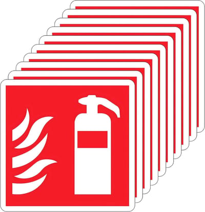 10 Pieces Fire Extinguisher Board - 10x10cm Fire Extinguisher PVC Sticker - Dust and UV Resistant for Indoor or Outdoor Use - DIN and ISO 7010 Compliant