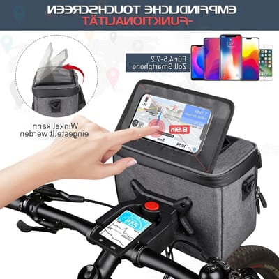 Fietstas voor het stuur, 5 liter capaciteit, met telefoonhouder en touchscreen functie, waterdicht en geschikt voor alle smartphones