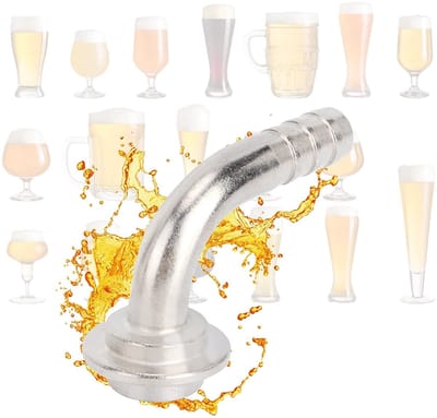 Dailygoods- Bierkraan - Accessoires voor Brouwtap - Koper - Bierstaartstuk Elleboog 5/16 inch - Zeskantmoer - Goede Afdichting