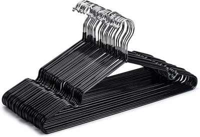 Famanu – clothes hanger black 40 pieces, rubber coated, metal clothes hanger, wire hanger, non-slip, space-saving, thin hanger 0.5 cm thick