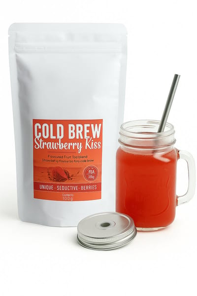 Cadeaupakket Cold Brew Strawberry Kiss + Glazen beker Lorenzo - cold brew thee - coldbrew - cold brew tea