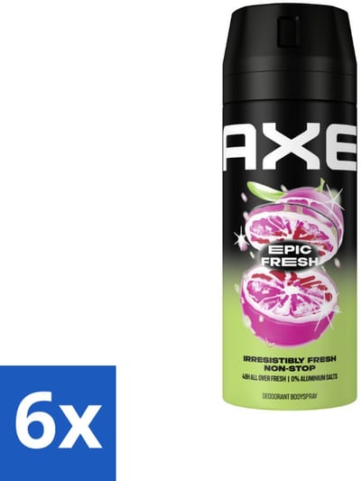 6 x AXE - Deodorant Spray - Epic Fresh - Citrus & Mint - Ultra Fris - 150 ml - AXE Deodorant - Deodorant Spray - Frisse Geur - Citrus Geur - Mint Geur