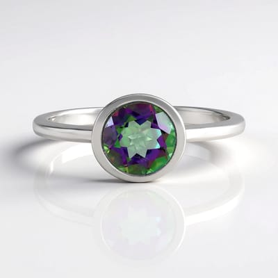 Cavill - Zilveren ring 925 Sterling met 1,606 ct Ronde Facet Topaas uit Brazilië - Platina Laag - Moderne Bezel Zetting - Handgemaakt Elegante Ring