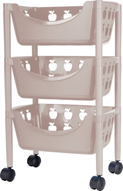 Juypal Keukentrolley met appelmotief - 3-laags - taupe - kunststof - 45 x 29,5 x 70,5 cm