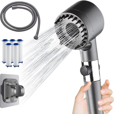 Allecto - Douchestraal met Filter - Waterbesparend - 1.5m Slang - Doucheaccessoires - Hard Water - Verbetert waterkwaliteit - Geschikt voor elke do...