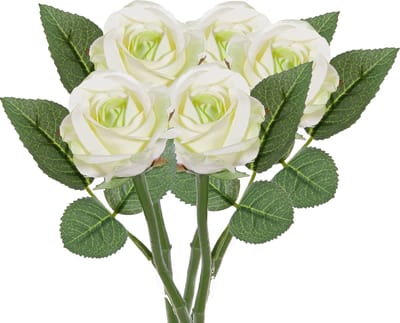 Top Art Kunstbloem roos Nina - 5x - wit - 27 cm - kunststof steel - decoratie bloemen