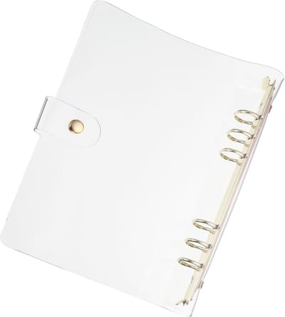 Transparante Ringband Cover A5, Zachte PVC Loose Leaf Folder Bescherming, Herbruikbare Notitieboek Cover met Drukknop Sluiting, 6 Ringen voor DIY Notitieboek en Vergaderingen, Gouden Kleur