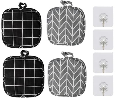 Katoenen pannenlappen met antislip en hittebestendigheid - Set van 4 met haken - Keukenaccessoires voor veilig koken