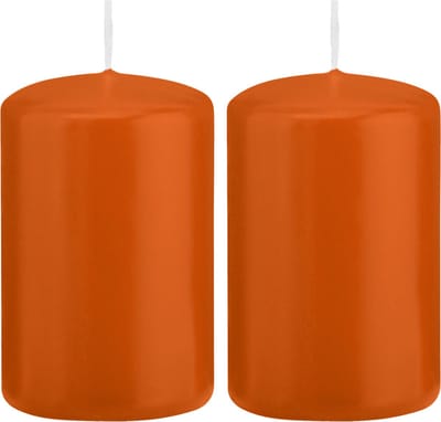 Trend Candles Cilinderkaars/stompkaars - 2x - oranje - 5 x 8 cm - 18 branduren - met brandvertragende folie