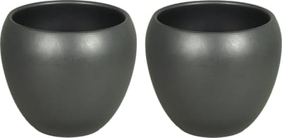 Floran Plantenpot - 2x stuks - antraciet - mat - keramiek - 14 x 11 cm - plantenpotten binnen