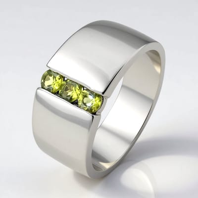 Cavill - Zilveren ring - 925 Sterling zilver - 3 Vesuvianieten 0,365 ct - Moderne brede damesring met ronde groene edelstenen