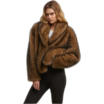 Urban Classics - Short Faux Fur Jacket - S - Bruin/Zwart