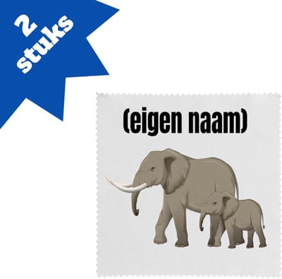 Akyol - olifant en kleine met eigen naam brillendoekjes - Olifant - dieren liefhebber - iemand die houdt van olifanten - verjaardag - cadeau - kado - geschenk - 17,8 bij 17,8 cm - 2 stuks