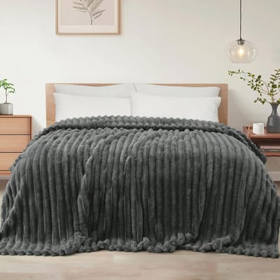 Zachte Jacquard Fleece Deken - Lichtgewicht Flanellen Dekens voor Alle Seizoenen - Queensize (228 x 228 cm) - Donkergrijs