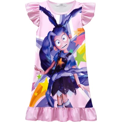Jeu d'horreur pour filles Lily Lovebird Temps de jeu Costume Cosplay Enfant Robe Bobi5 Marionnette Lily Imprimé Chemise de nuit Filles Robe à volants 110CM