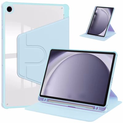 Acryl Draaibare Stand Case Hoesje Geschikt voor: Samsung Galaxy Tab A9 8.7 inch & Tab A11 - met Potloodhouder (Lichtblauw)