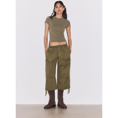 Stradivarius Basic T-shirt met ronde hals en korte mouw  Kaki M