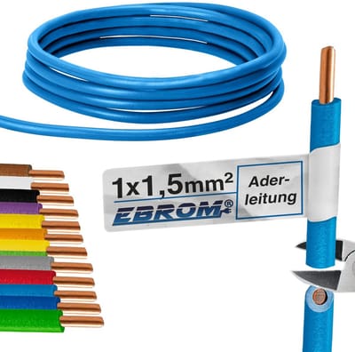 Enkele Stugge PVC Installatiedraad H07V-U 1,5 mm² Lichtblauw - Diverse Lengtes