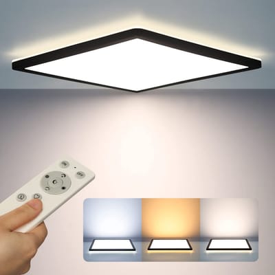 Epochglo LED Plafondlamp Vierkant - 30cm - 24W 2400lm 3000K-6000K - Dimbaar met Afstandsbediening - Achtergrondverlichting & Geheugenfunctie - IP44 Badkamer - Zwart