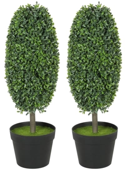 2-delige set kunstplanten 17.5 x 17.5 x 60 cmUV-bestendige kunstbomen in pot kunststof en cement groen Kunstmatige potplanten Woonkamerdecoratie Kan lichte stoten en hellingen (8°) gemakkelijk weerstaan