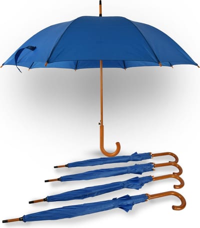 Paraplu 5 stuks - Set van 5 Modieuze Volwassen Paraplu's - 102 cm Diameter - Blauw met Houten Look Handvat| Automatische en Windproof