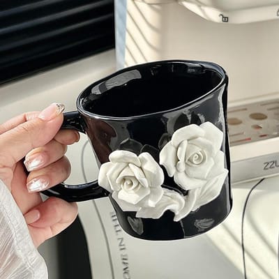Tasse Camélia Niche Haut de Gamme Mug de Grande Valeur Tasse à Eau Lait Cadeau Tasse à Café Céramique 300m'l white