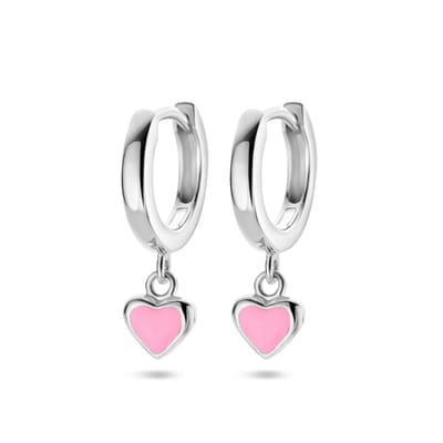 Zilver Gerhodineerd Klapoorringen Hart 1336083