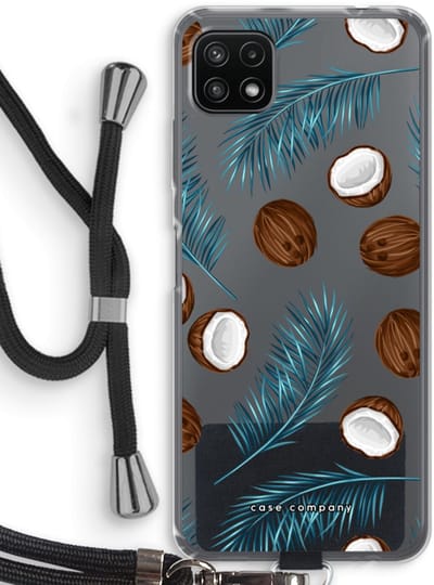 Case Company® - Hoesje met koord geschikt voor Samsung Galaxy A22 5G hoesje met Koord - Kokosnoot - Telefoonhoesje met Zwart Koord - Bescherming aan alle Kanten en Over de Schermrand