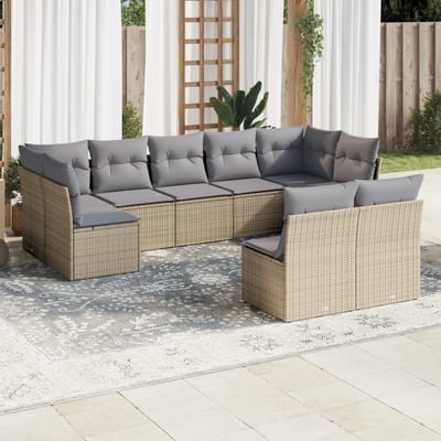 vidaXL 9-delige Loungeset met kussens poly rattan beige