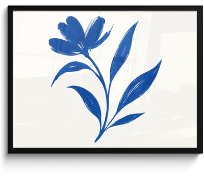 Poster in lijst - Fotolijst 80x60 cm - Posters - Bloem - Blaadjes - Minimalistisch - Blauw - Posterlijst zwart - Decoratie - Wanddecoratie woonkamer - Muurdecoratie slaapkamer