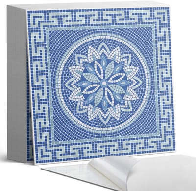 Coloray Plaktegels - Mozaïek bloemenpatroonontwerp Zelfklevende Tegels - 20 cm x 20 cm - Blauw Plaktegels - 20 stuks - Vierkant PVC Tegels - Plaktegels Badkamer - Plaktegels Vloer - Vinyl Tegels - Wandtegel Zelfklevend