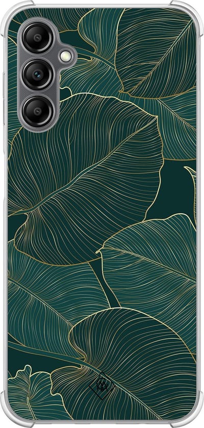Casimoda® hoesje - Geschikt voor Samsung Galaxy A14 5G - Monstera Leaves - Shockproof case - Extra sterk - TPU/polycarbonaat - Groen, Transparant