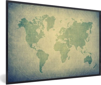Poster in lijst - Fotolijst 120x80 cm - Posters - Wereldkaart - Wereldbol - Groen - Kids - Jongens - Meid - Posterlijst zwart - Decoratie - Wanddecoratie woonkamer - Muurdecoratie slaapkamer