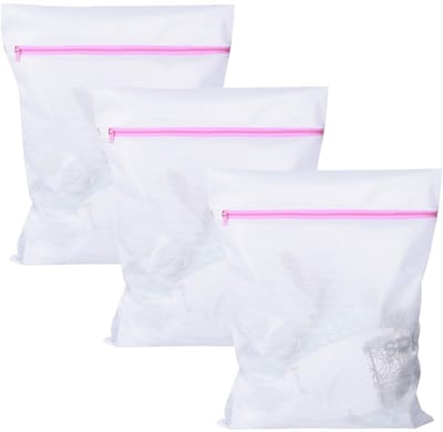 Dailygoods- Wasnetten 3 Stuks - Fijnmazige Waszak - Herbruikbare Netwaszak - Ritssluiting - 50 cm x 60 cm - Beschermt Kleding tegen Schade